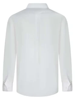 Chemise en coton mélangé blanche unie avec une coupe droite et un col français