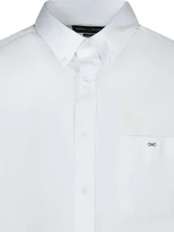 Chemise en coton mélangé blanche unie avec une coupe droite et un col français