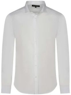 Chemise en coton mélangé blanche unie à coupe slim et col à revers courts