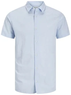 Chemise en coton mélangé bleue ciel unie à coupe slim avec un col italien