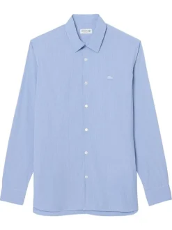 Chemise en coton mélangé bleue à coupe droite ornée d'un motif à rayures