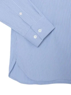 Chemise en coton mélangé bleue à coupe droite ornée d'un motif à rayures