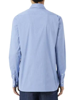 Chemise en coton mélangé bleue à coupe droite ornée d'un motif à rayures