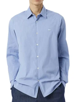 Chemise en coton mélangé bleue à coupe droite ornée d'un motif à rayures