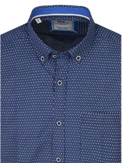 Chemise en coton mélangé bleu marine à pois avec une coupe droite