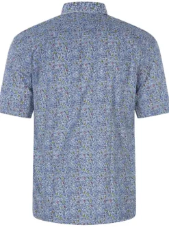 Chemise en coton mélangé ciel imprimée par des fleurs avec un col français