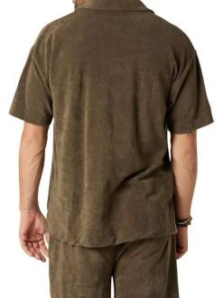 Chemise en coton mélangé kaki unie pourvue d'une coupe droite