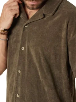 Chemise en coton mélangé kaki unie pourvue d'une coupe droite