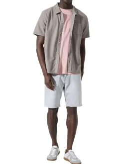Chemise en coton mélangé taupe unie avec une coupe droite et 1 poche