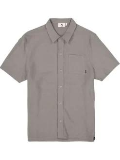 Chemise en coton mélangé taupe unie avec une coupe droite et 1 poche