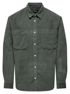 Chemise en coton mélangé verte sapin en velours côtelé à coupe regular fit