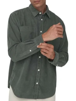 Chemise en coton mélangé verte sapin en velours côtelé à coupe regular fit