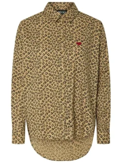 Chemise en coton motif léopard avec un coeur rouge brodé sur la poitrine