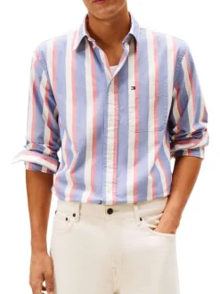 Chemise en coton multicolore à coupe droite ornée d'un motif à rayures