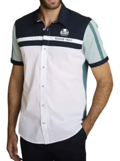 Chemise en coton multicolore à coupe droite pourvue d'inscriptions imprimées