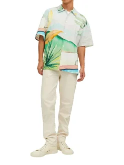 Chemise en coton multicolore imprimé avec coupe regular et col français