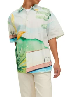 Chemise en coton multicolore imprimé avec coupe regular et col français