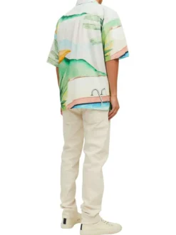 Chemise en coton multicolore imprimé avec coupe regular et col français