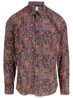 Chemise en coton multicolore imprimé coupe ajustée col américain