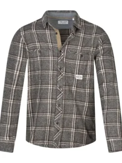 Chemise en coton noire à carreaux avec une coupe droite et un col français