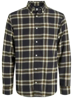 Chemise en coton noire à carreaux en flanelle avec coupe droite et col américain