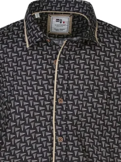 Chemise en coton noire à imprimé minis triangles et à coupe regular fit