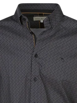 Chemise en coton noire à minis motifs avec une coupe slim et le logo brodé