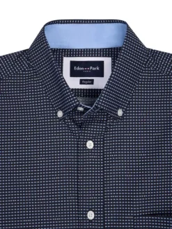 Chemise en coton noire à motifs avec une coupe droite et un col à revers