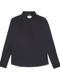 Chemise en coton noire unie avec une coupe droite et un col français