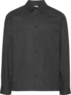 Chemise en coton noir unie coupe droite avec un col à revers
