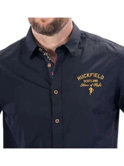 Chemise en coton nuit avec empiècement fleuri à coupe droite et col français