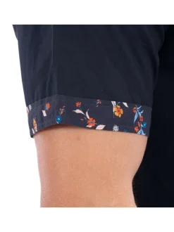 Chemise en coton nuit avec empiècement fleuri à coupe droite et col français