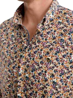 Chemise en coton orange florale pourvue d'une coupe slim et d'un col français