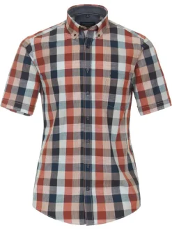 Chemise en coton oranges avec un imprimé carreaux et un col américain