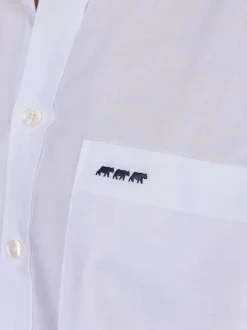 Chemise en coton piqué blanche unie à coupe regular fit et col américain