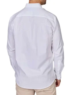 Chemise en coton piqué blanche unie à coupe regular fit et col américain
