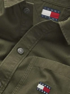 Chemise en coton régénératif kaki unie à coupe droite et col français