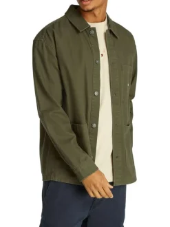 Chemise en coton régénératif kaki unie à coupe droite et col français
