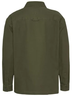 Chemise en coton régénératif kaki unie à coupe droite et col français