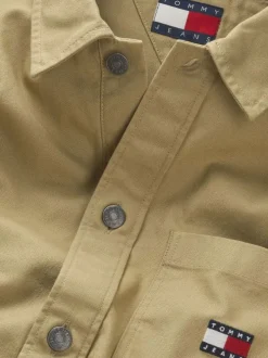Chemise en coton régénératif sable unie à coupe droite et col à revers