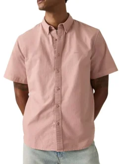 Chemise en coton rose à coupe droite pourvue d'un col boutonné