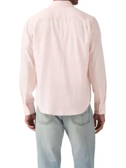 Chemise en coton rose à coupe droite pourvue d'un col à revers