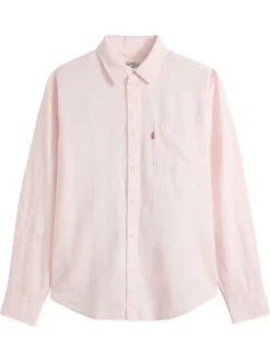 Chemise en coton rose à coupe droite pourvue d'un col à revers