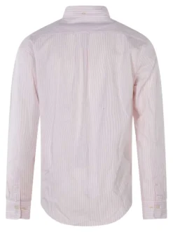 Chemise en coton rose rayée avec un col américain et une poche plaquée