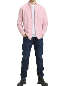 Chemise en coton rose à rayures avec une coupe droite et un col boutonné