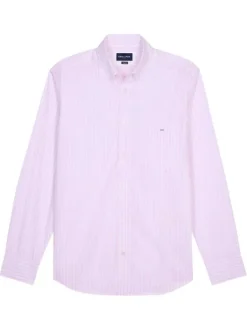 Chemise en coton rose à rayures avec une coupe droite et un col à revers