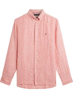 Chemise en coton rose saumon à coupe droite ornée d'un motif à rayures