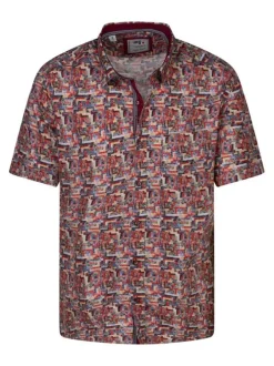 Chemise en coton rouge avec un imprimé géométrique et une coupe regular fit