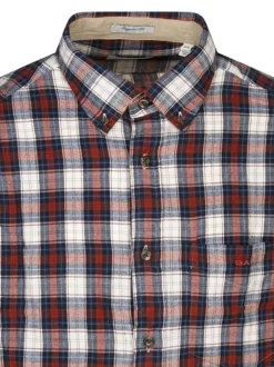 Chemise en coton rouge à carreaux avec un col à revers boutonné