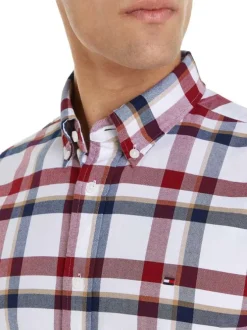 Chemise en coton rouge tweed avec une coupe droite et un col américain